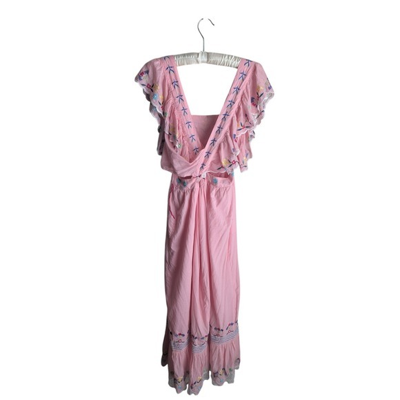 Celia B Midi Dress size L Wild Rose tiered ruffle criss cross back resort - Picture 4 of 12